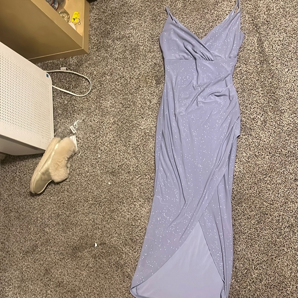 sparky purple formal dress thigh slit
